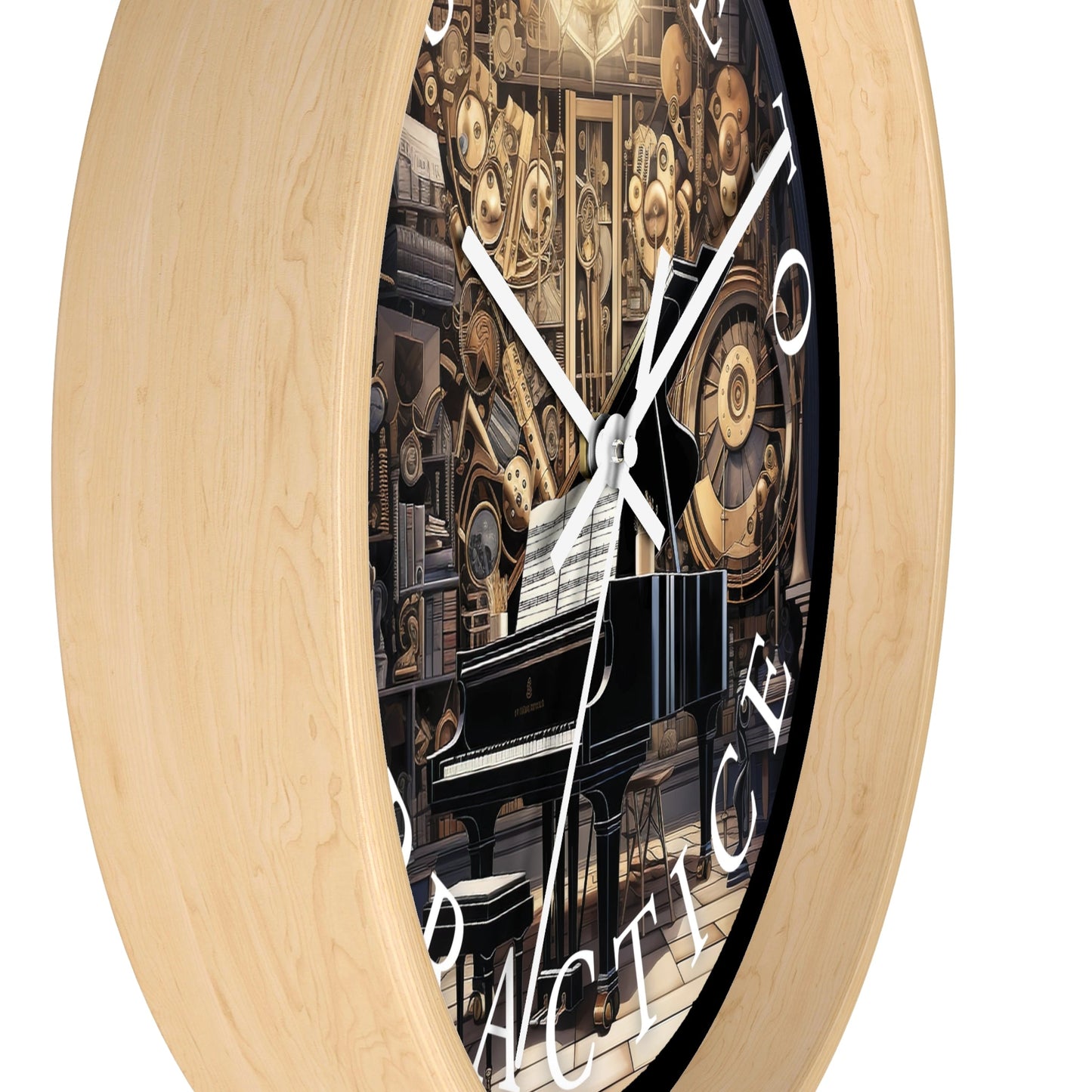 It's TIME to PRACTICE 10" Wall Clock, piano in a surrealistic fantasy