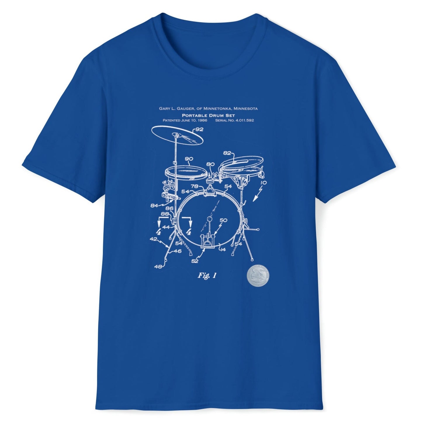 Music Patent Retro Blueprint Drumkit T-Shirt, mockup