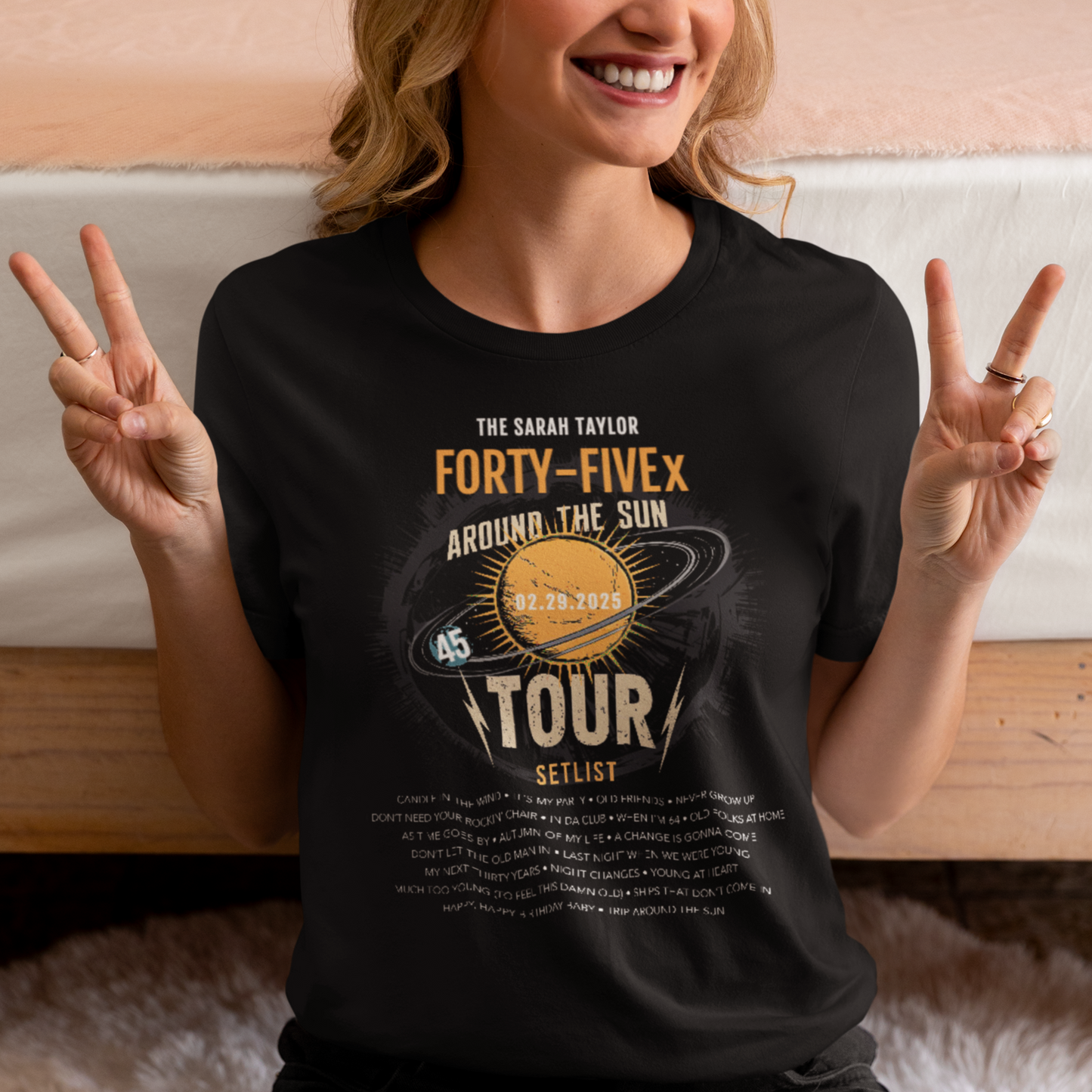 Personalized Birthday T-Shirt Around The Sun Tour mock up on model