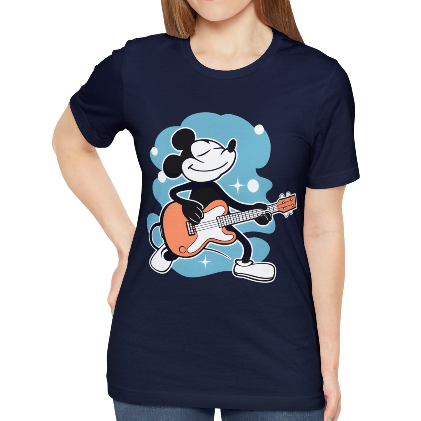 MOUSE Plays Guitar T-shirt mock up on Model