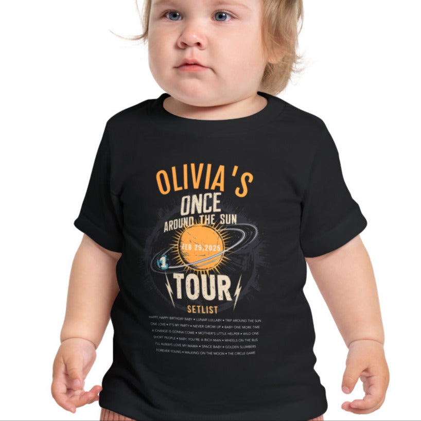 Babys 1st Birthday T-Shirt Once Around The Sun Tour mock up on girl model