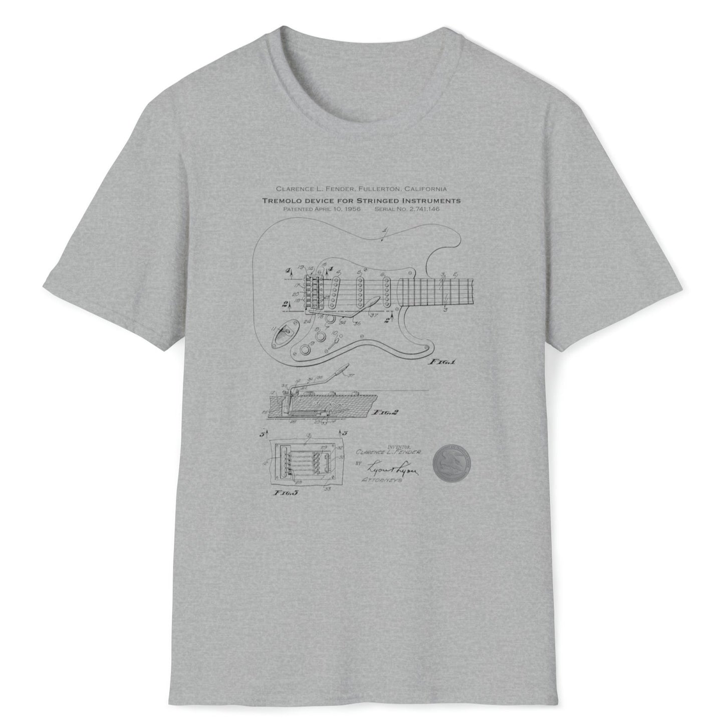 Music Patent Retro Blueprint Stratocaster Tremolo, Softstyle T-Shirt,