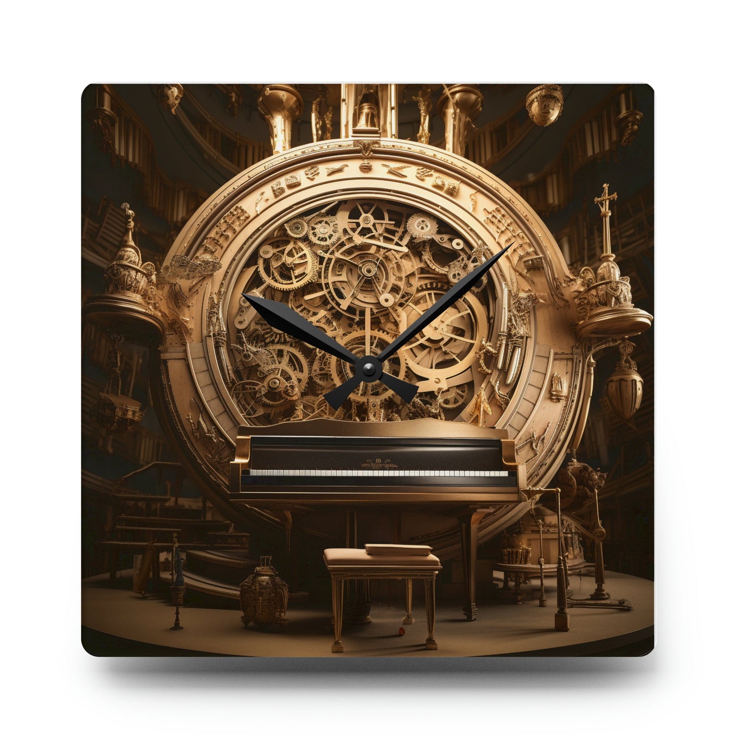 music-themed surrealistic wall clock mock up