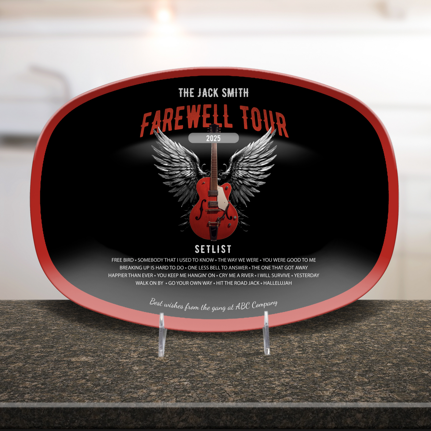 Farewell Tour Grilling Platter, Personalized Retirement Gift from Co-workers to Rock Fan Retiree