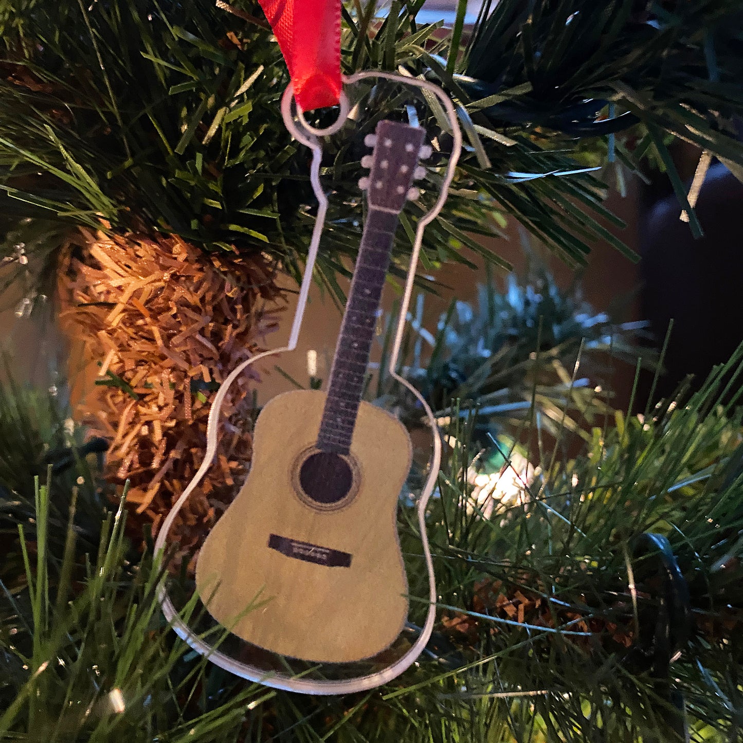 Guitars on Christmas Ornaments, Custom Cut Clear Acrylic, Set of 5 or Individual Pieces