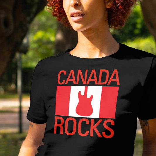 wearing CANADA ROCKS T-shirt