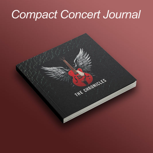 Compact Concert Journal with guitar and wings design on a red background