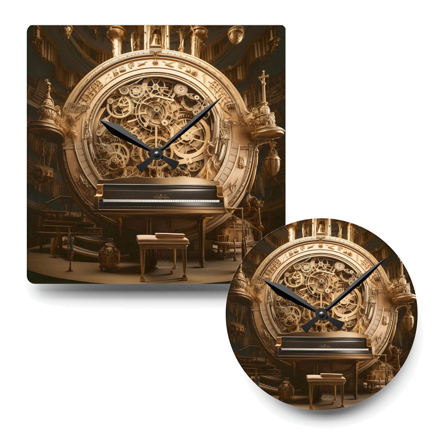 music-themed surrealistic wall clock mock up