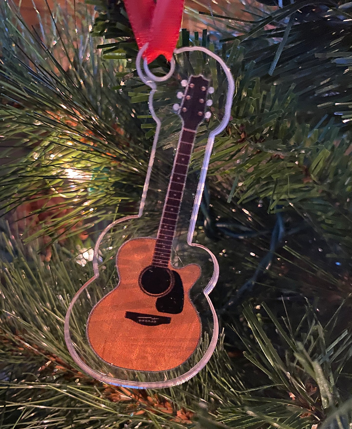 Guitars on Christmas Ornaments, Custom Cut Clear Acrylic, Set of 5 or Individual Pieces