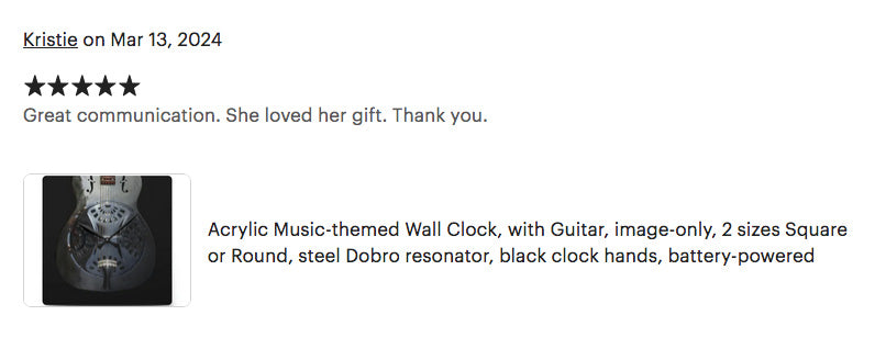 Acrylic Wall Clock, Dobro-themed, image-only square or round sizes, st