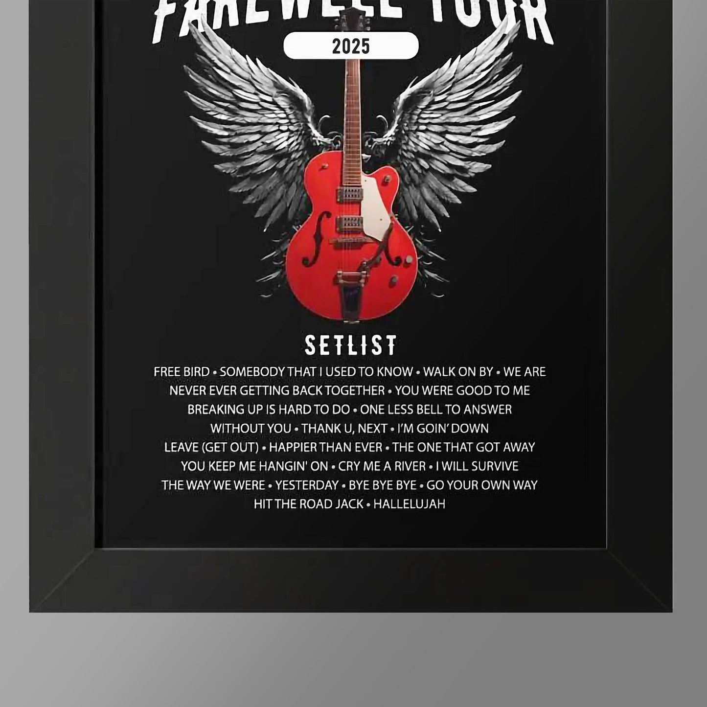 Personalized FAREWELL TOUR Framed Retirement Poster, black MDF wood frame and acrylic, gift for musician/music fan