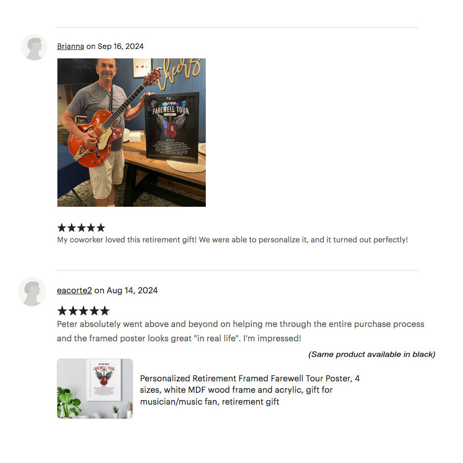 Personalized Retirement Framed Farewell Tour Poster customer review