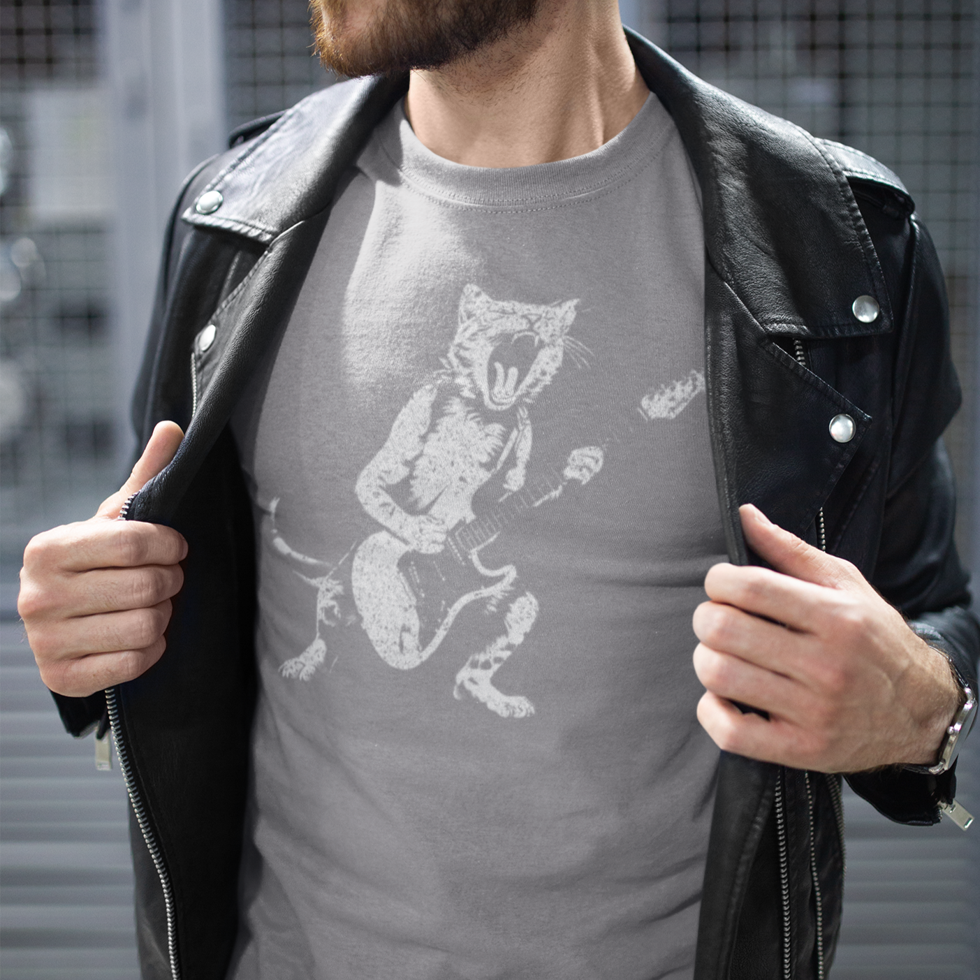 Rockin' Kitty Cat T-shirt mock up on model