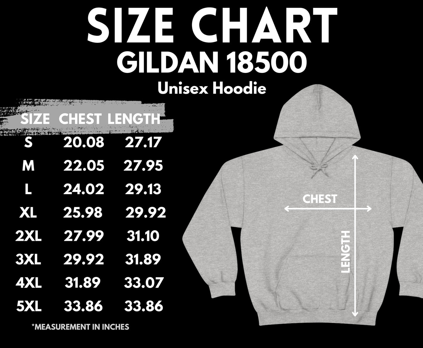 Gildan hoodie size chart