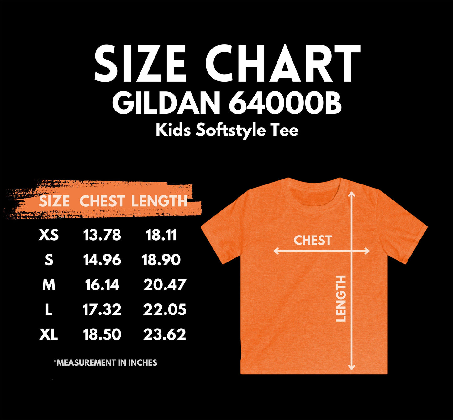 Kids Pickleball T-Shirt size chart