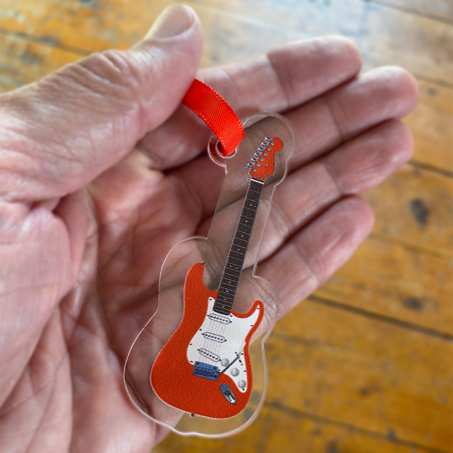 Guitars on Christmas Ornaments, Custom Cut Clear Acrylic, Set of 5 or Individual Pieces