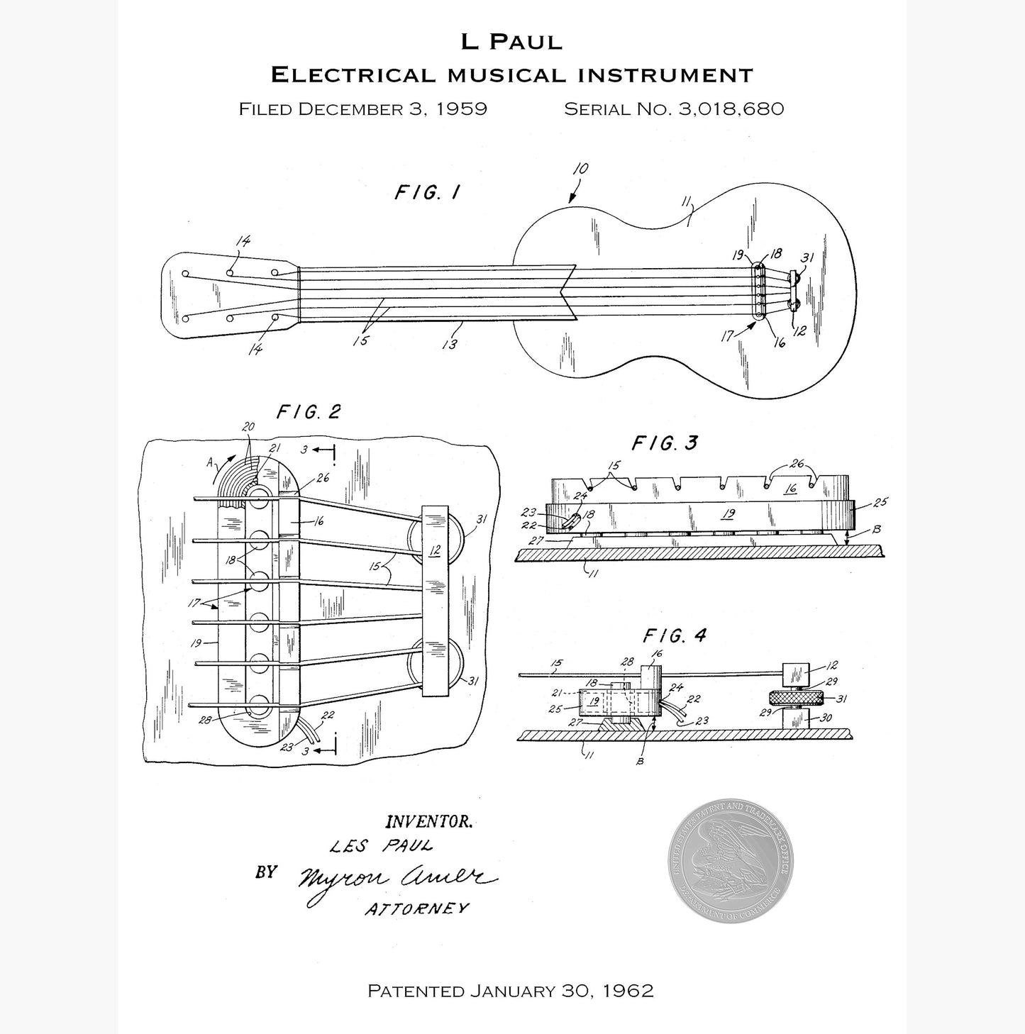 L. Paul Guitar Patent T-shirt artwork