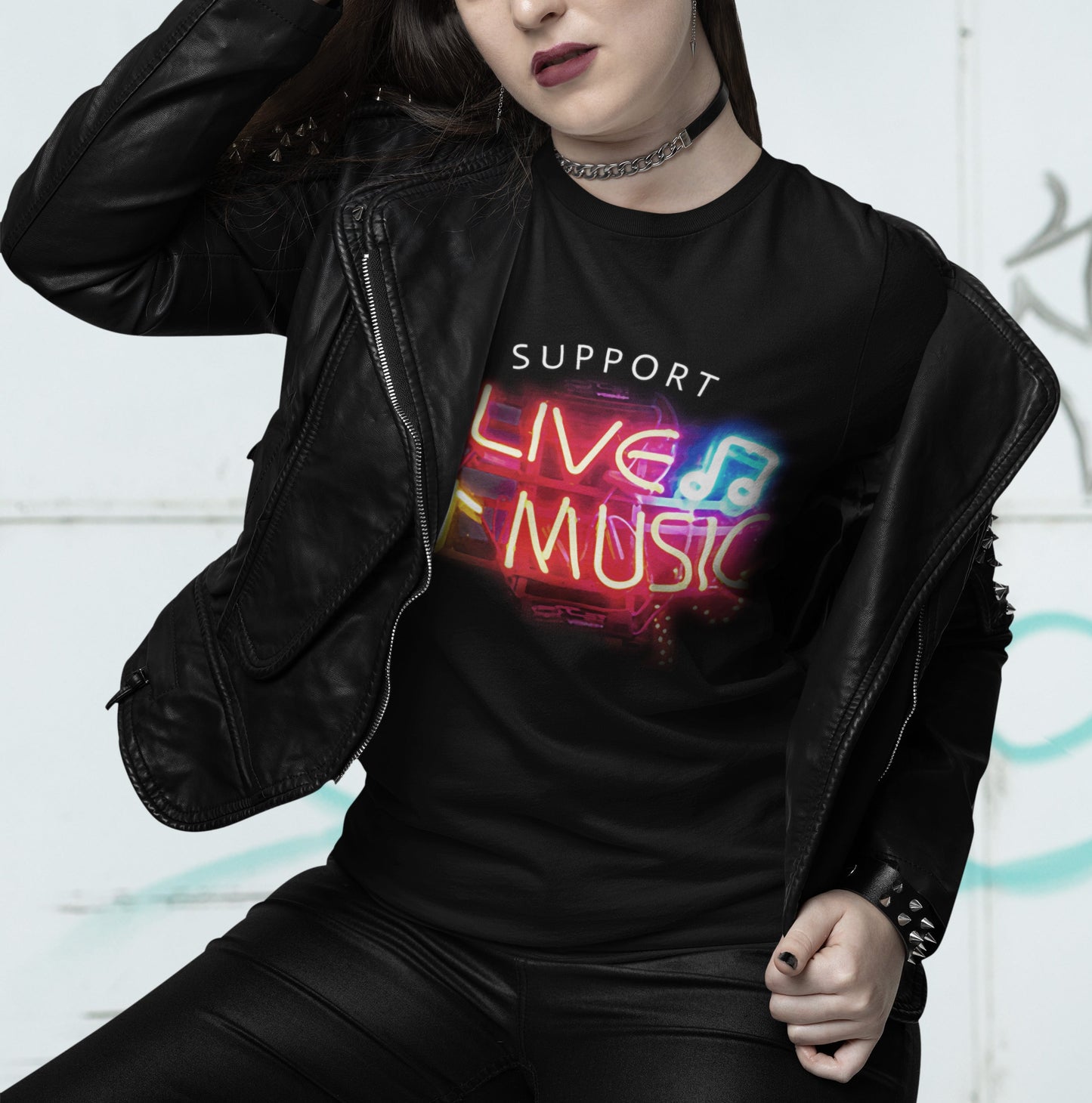 Support LIVE Music T-shirt mockup on model