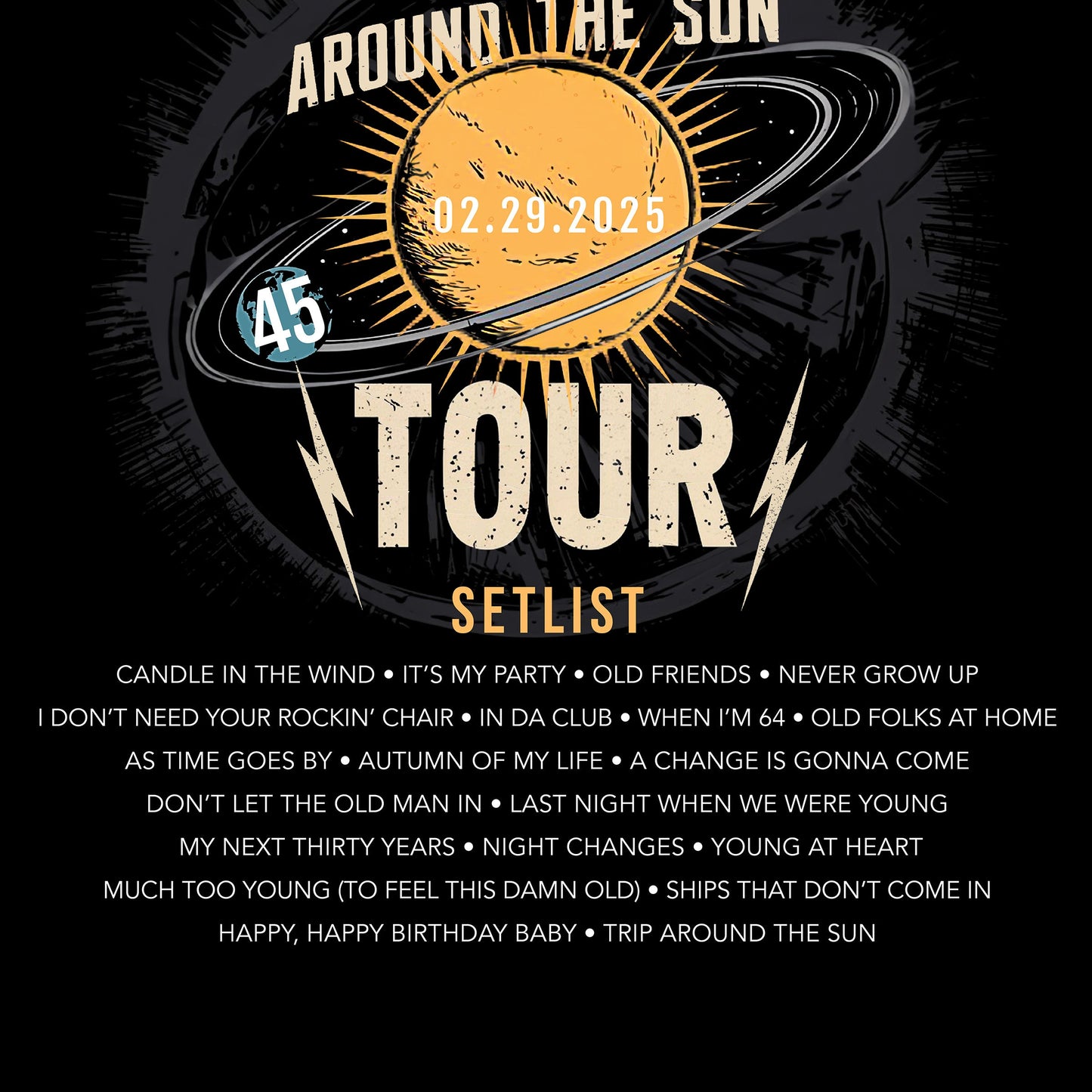 Personalized Birthday T-Shirt Around The Sun Tour design close up