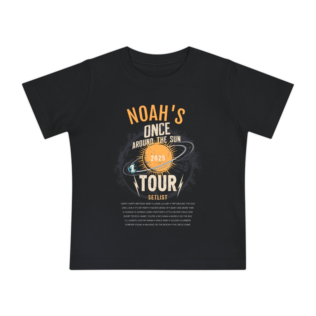 Babys 1st Birthday T-Shirt Once Around The Sun Tour mock up in black