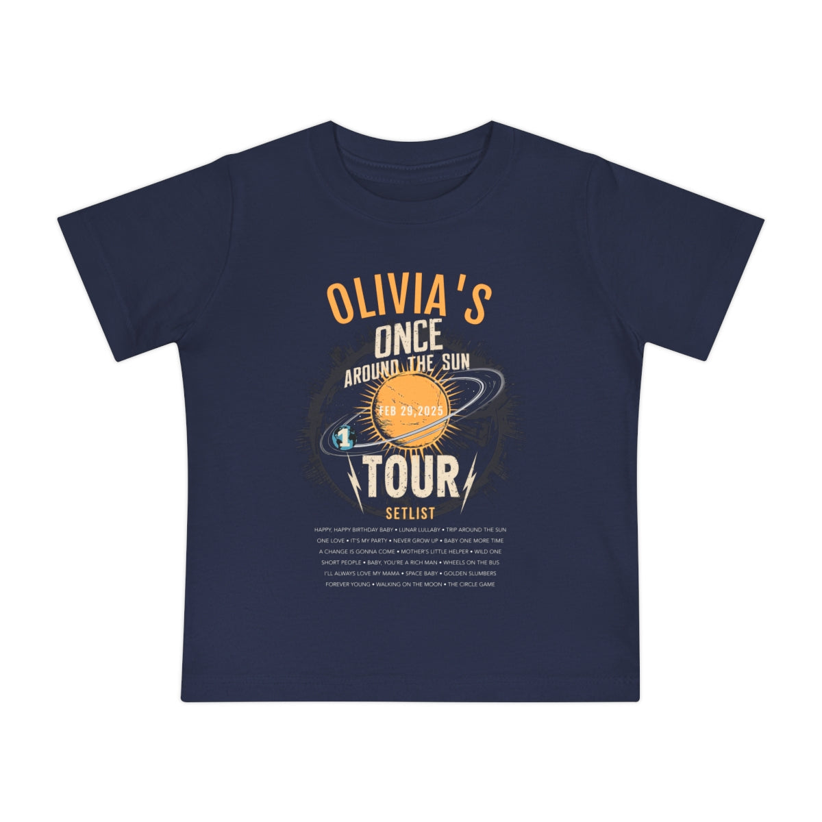 Babys 1st Birthday T-Shirt Once Around The Sun Tour mock up in blue