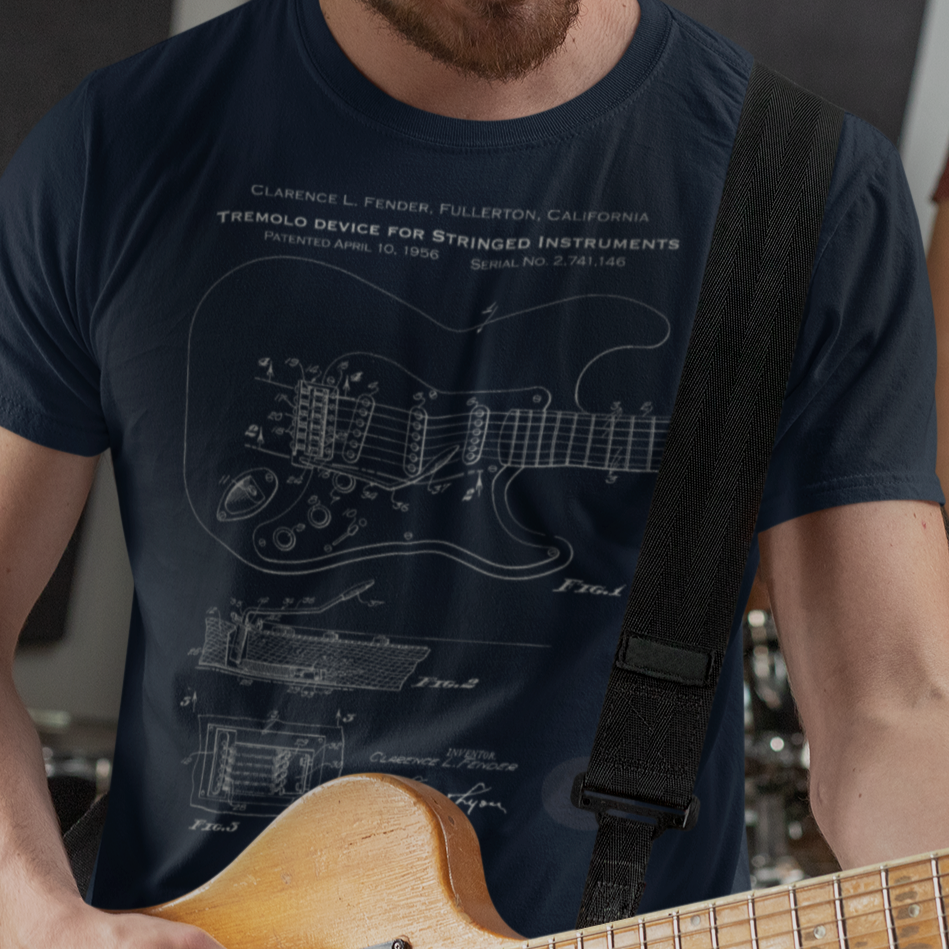 Music Patent Retro Blueprint Stratocaster Tremolo, Softstyle T-Shirt,