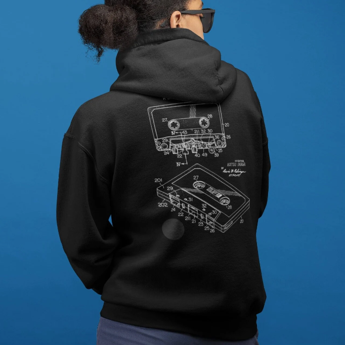 Music Cassette Tape Hoodie mock up on model