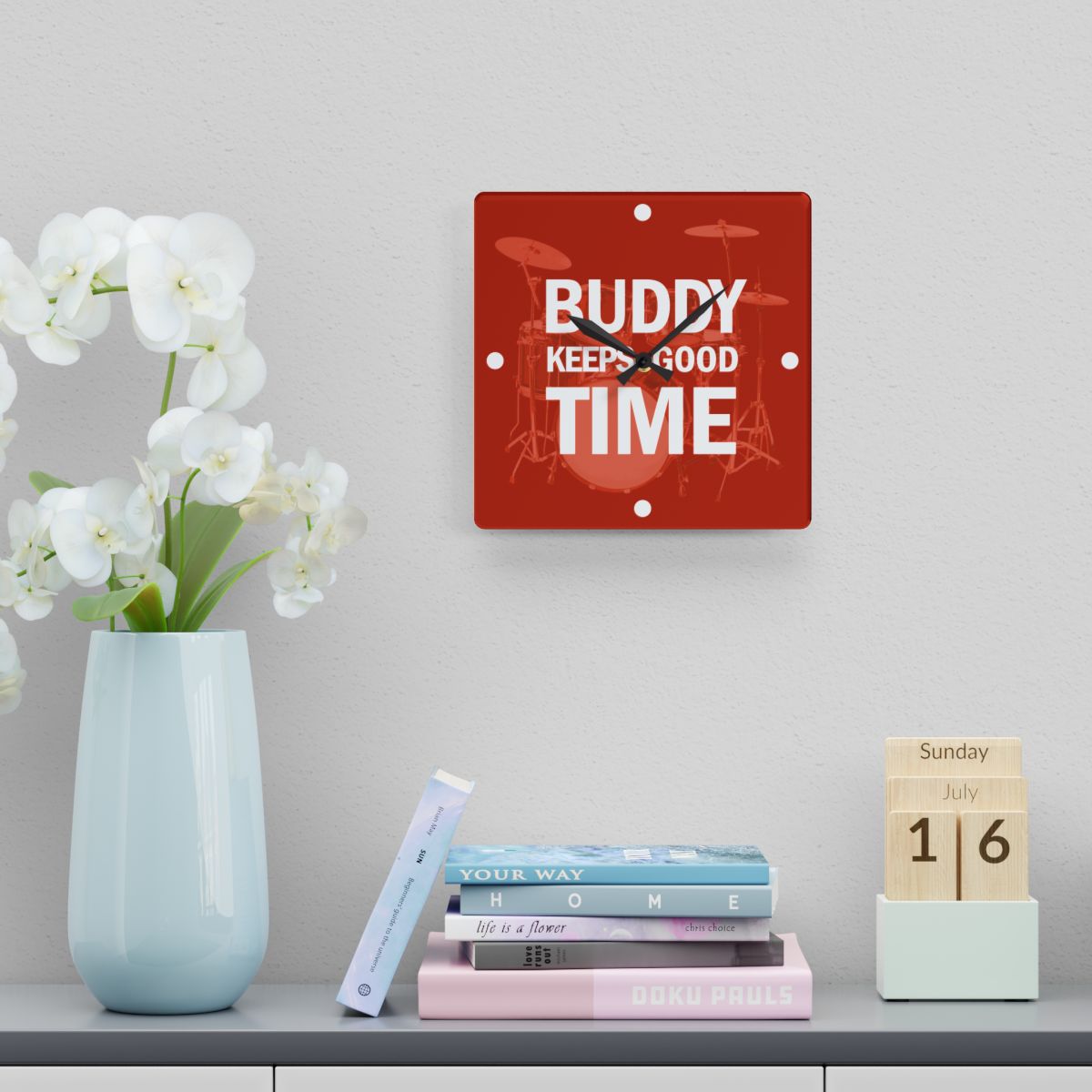 Drums Wall Clock, Personalized, BUDDY KEEPS GOOD TIME