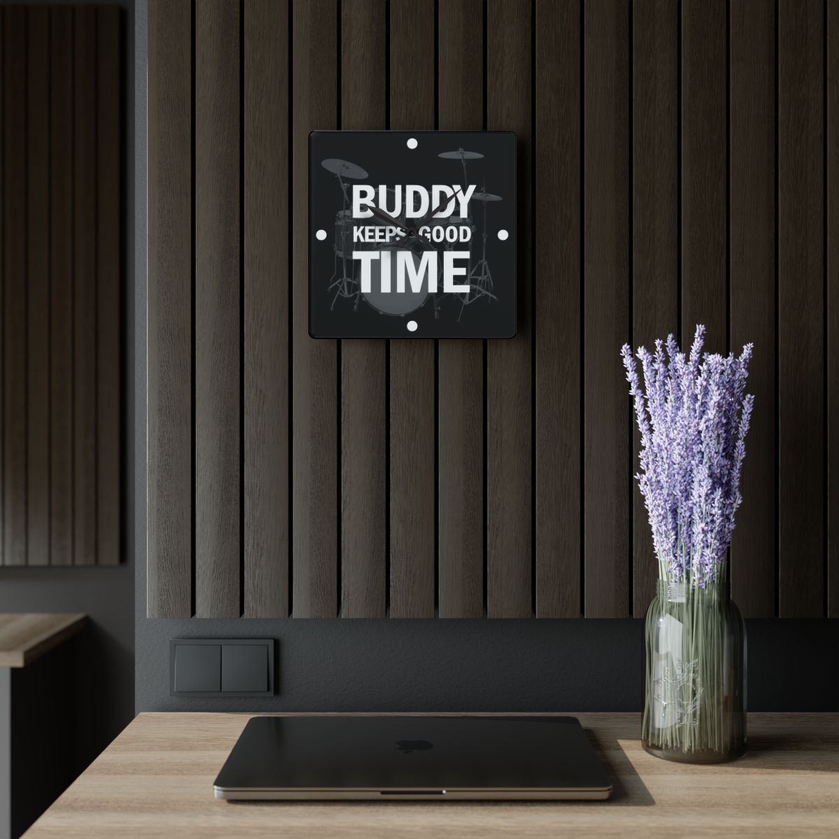 Drums Wall Clock, Personalized, BUDDY KEEPS GOOD TIME