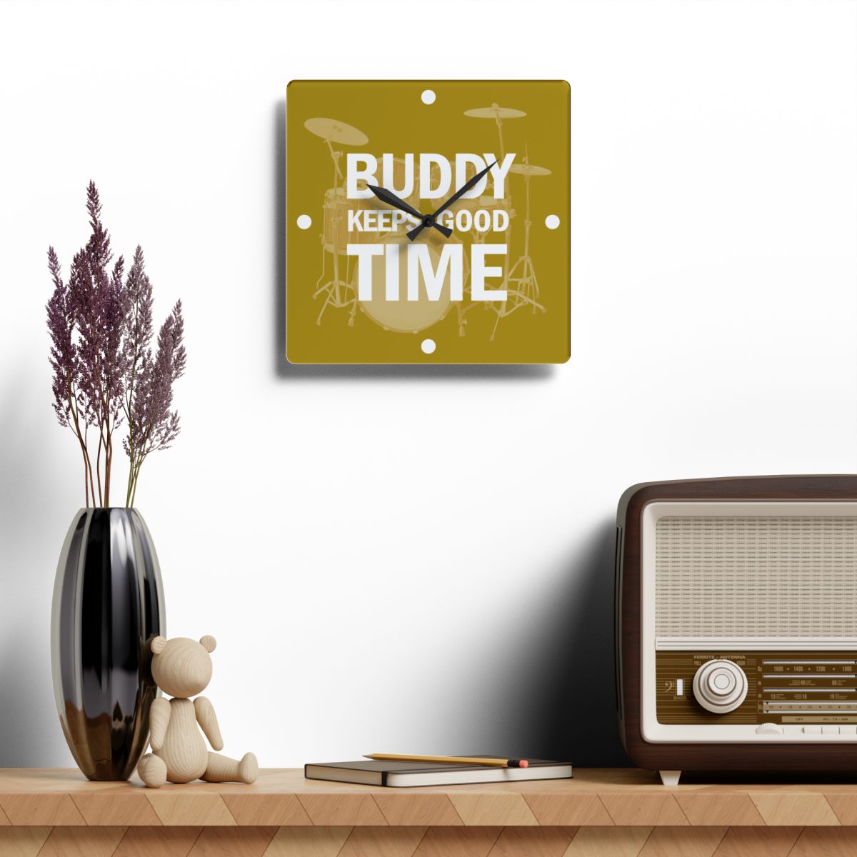Drums Wall Clock, Personalized, BUDDY KEEPS GOOD TIME