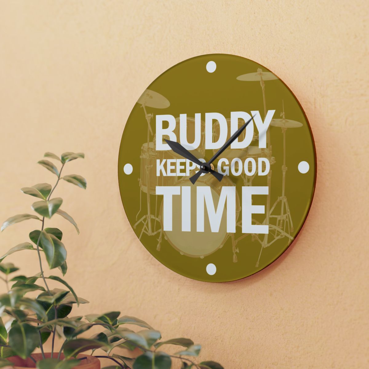 Drums Wall Clock, Personalized, BUDDY KEEPS GOOD TIME