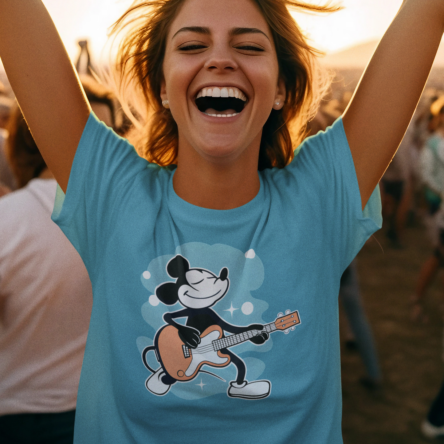 MOUSE Plays Guitar T-shirt mock up on Model