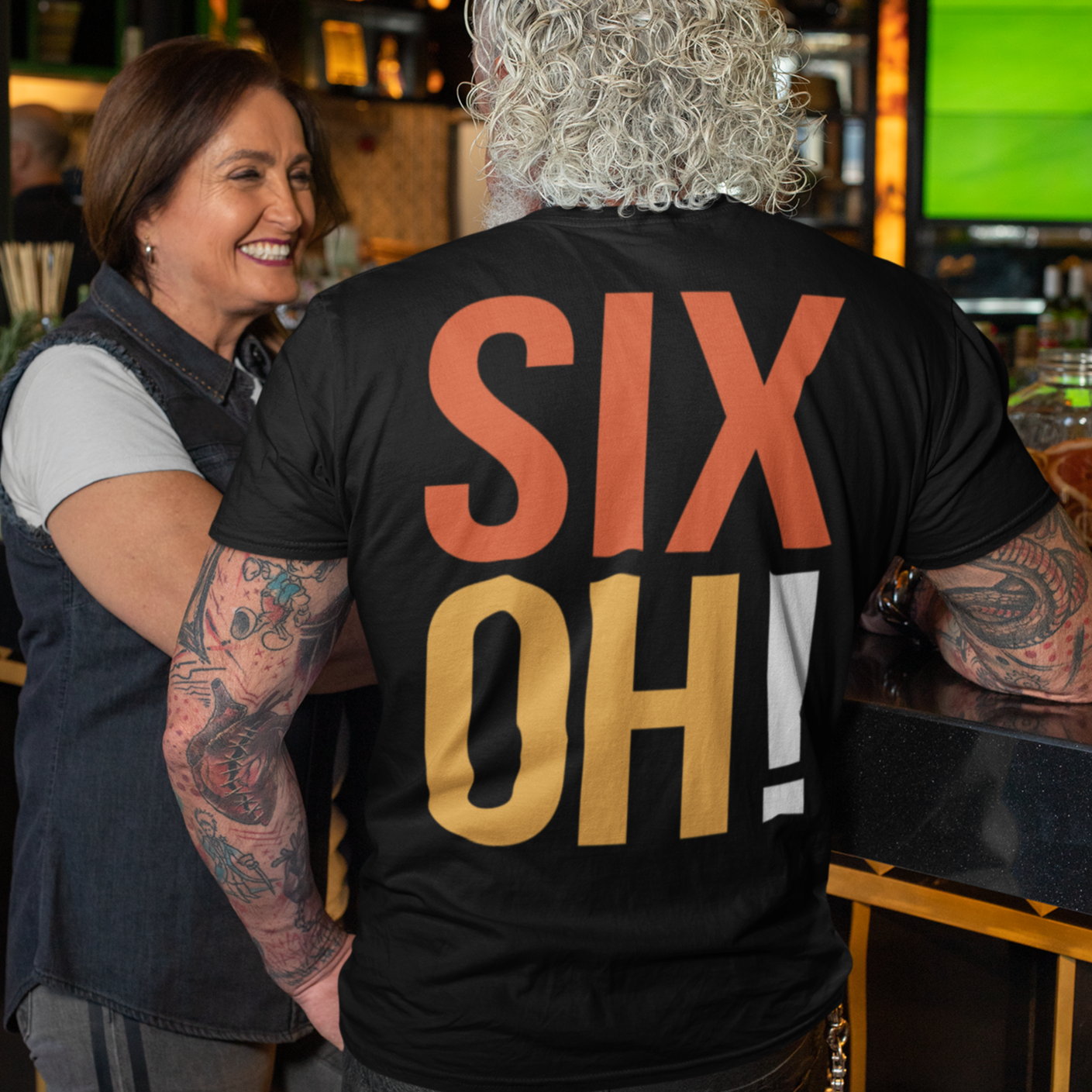 60th Birthday Gift T-shirt, SIX OH! on back, 2-sided, Unisex