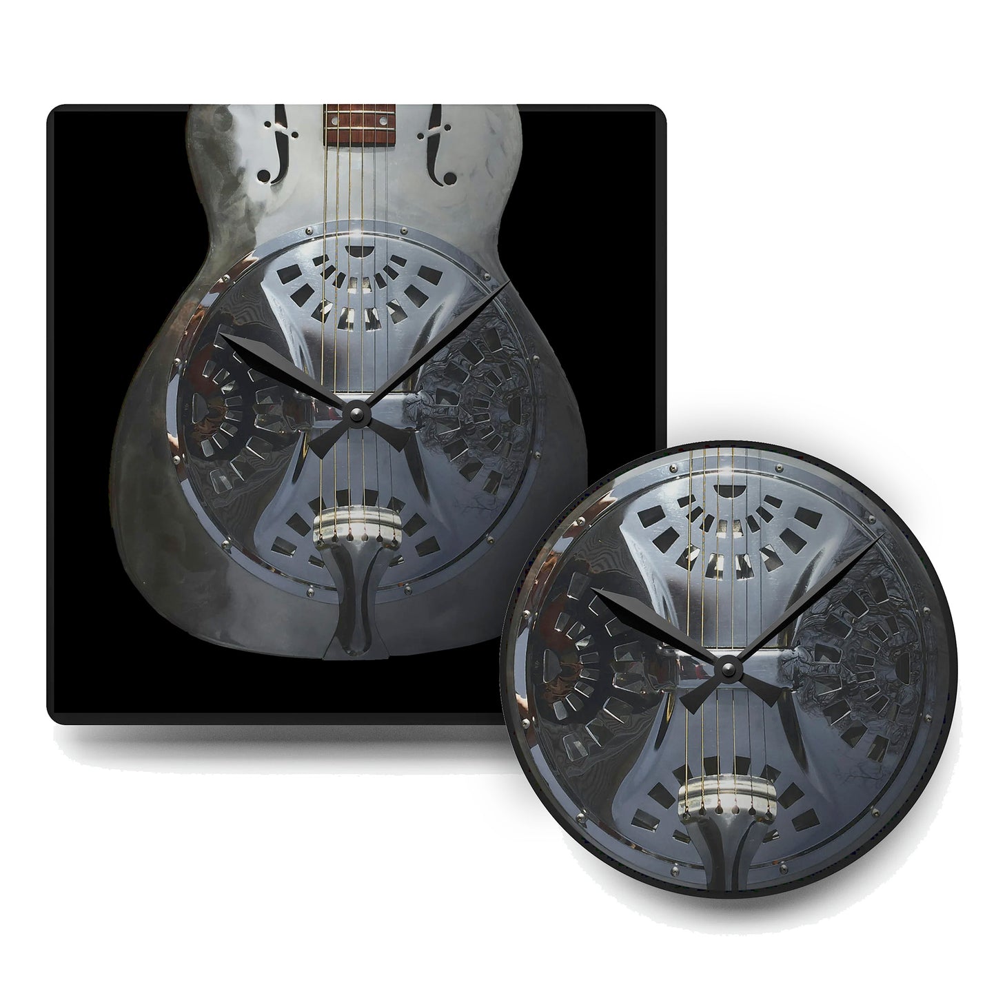 Acrylic Wall Clock, Dobro-themed, image-only square or round sizes, st