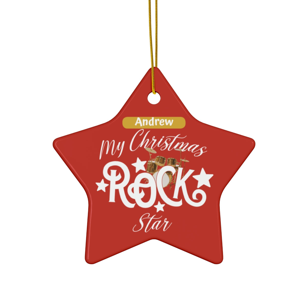 Personalized ROCK STAR Ceramic Christmas Ornament Drummer