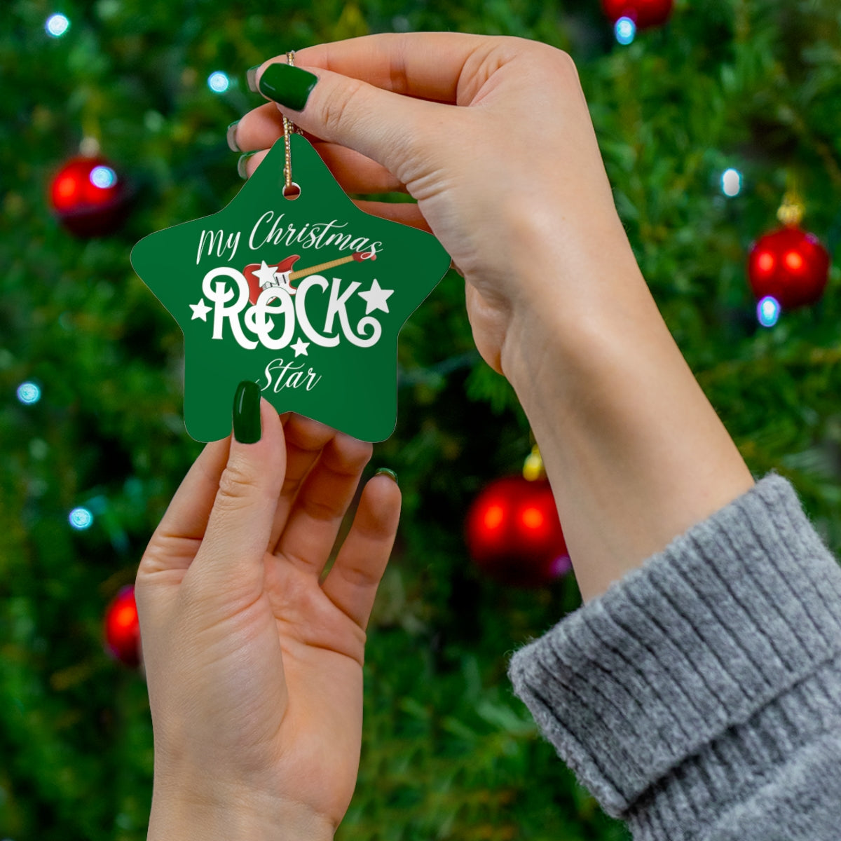 Personalized ROCK STAR Ceramic Christmas Ornament, Star Shaped, Guitar player, Musician or Rock Fan Gift