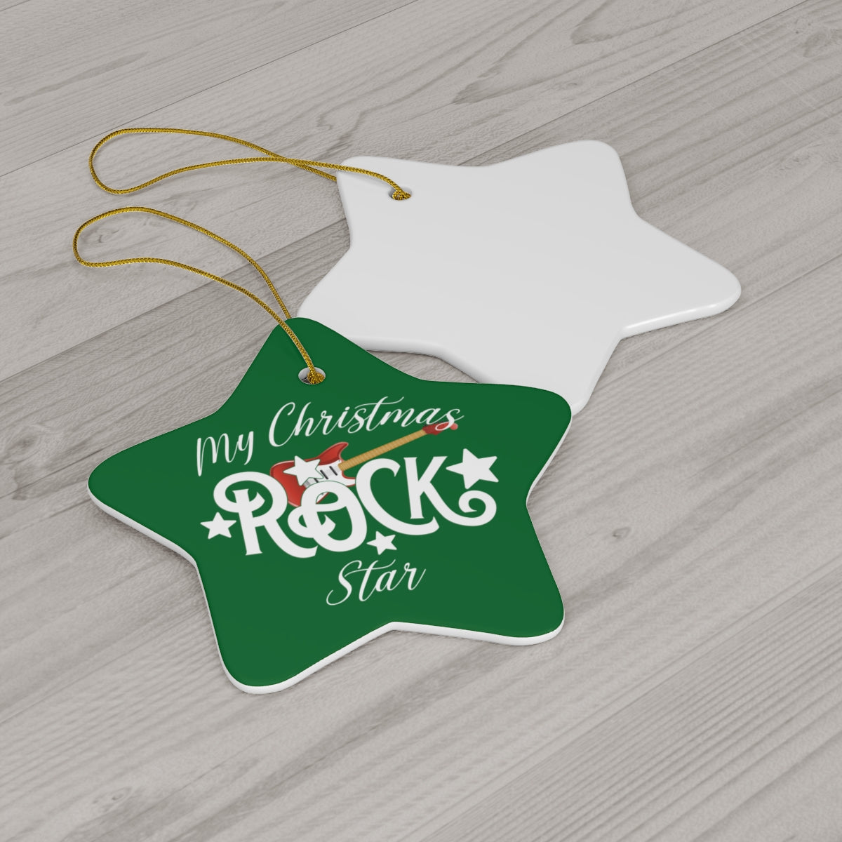 Personalized ROCK STAR Ceramic Christmas Ornament, Star Shaped, Guitar player, Musician or Rock Fan Gift