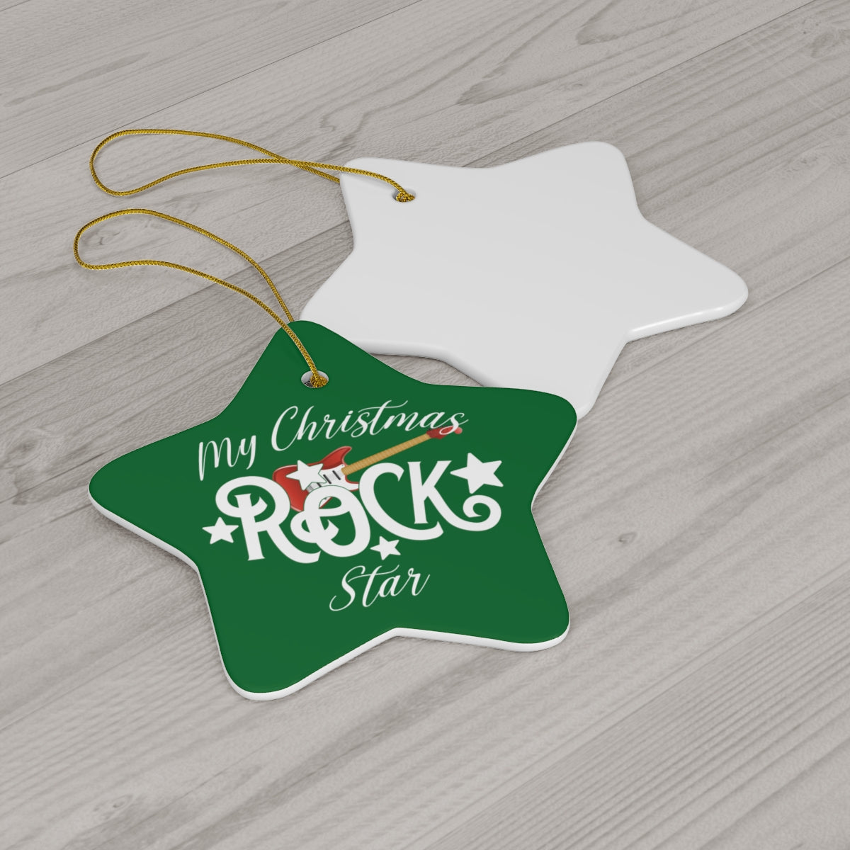 Personalized ROCK STAR Ceramic Christmas Ornament mock up