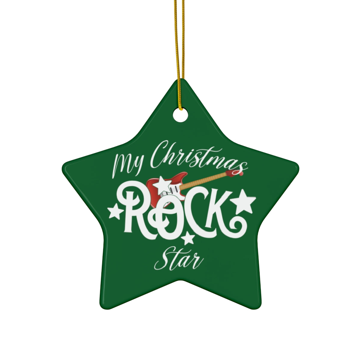 Personalized ROCK STAR Ceramic Christmas Ornament, Star Shaped, Guitar player, Musician or Rock Fan Gift
