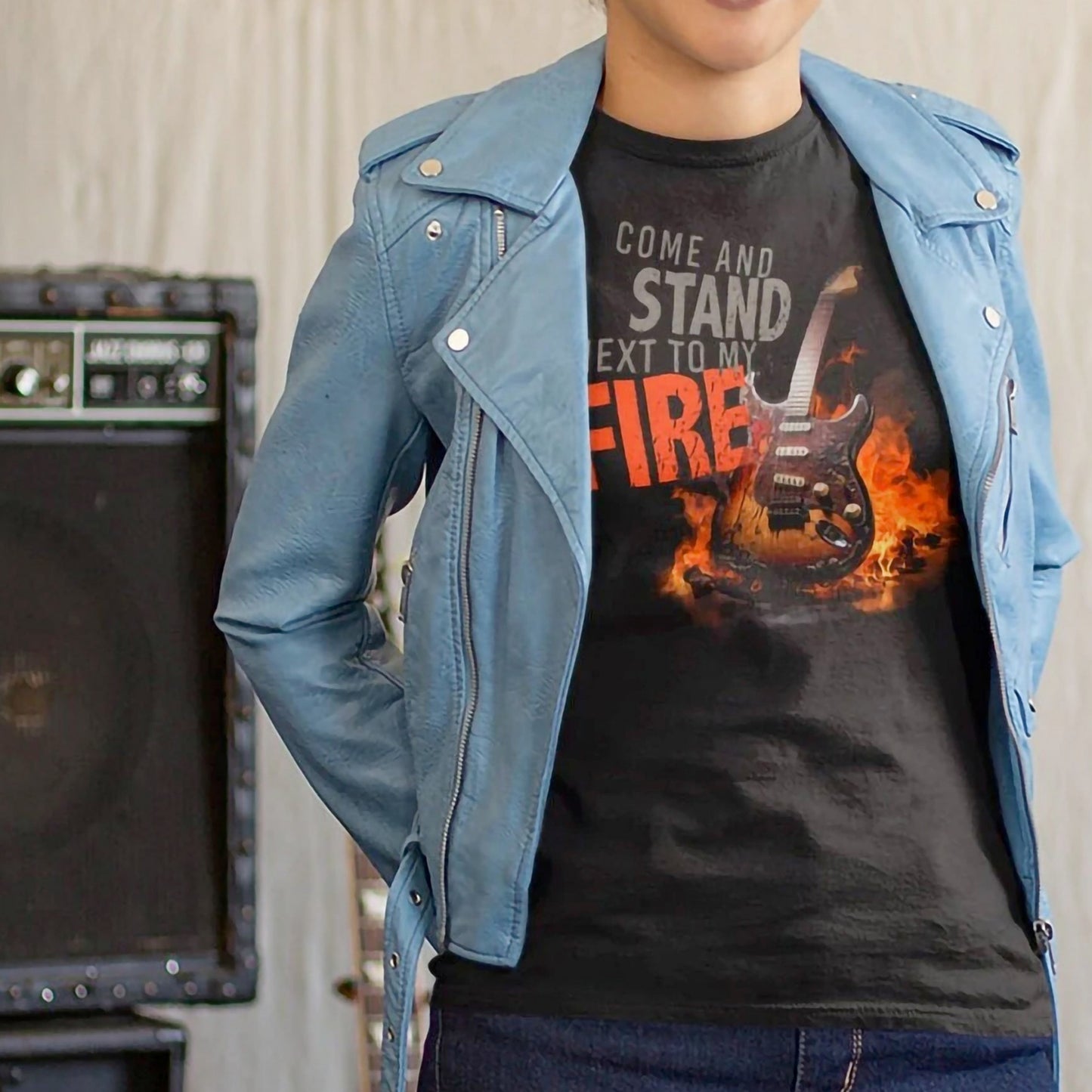 wearing Come and Stand Next To My FIRE T-Shirt