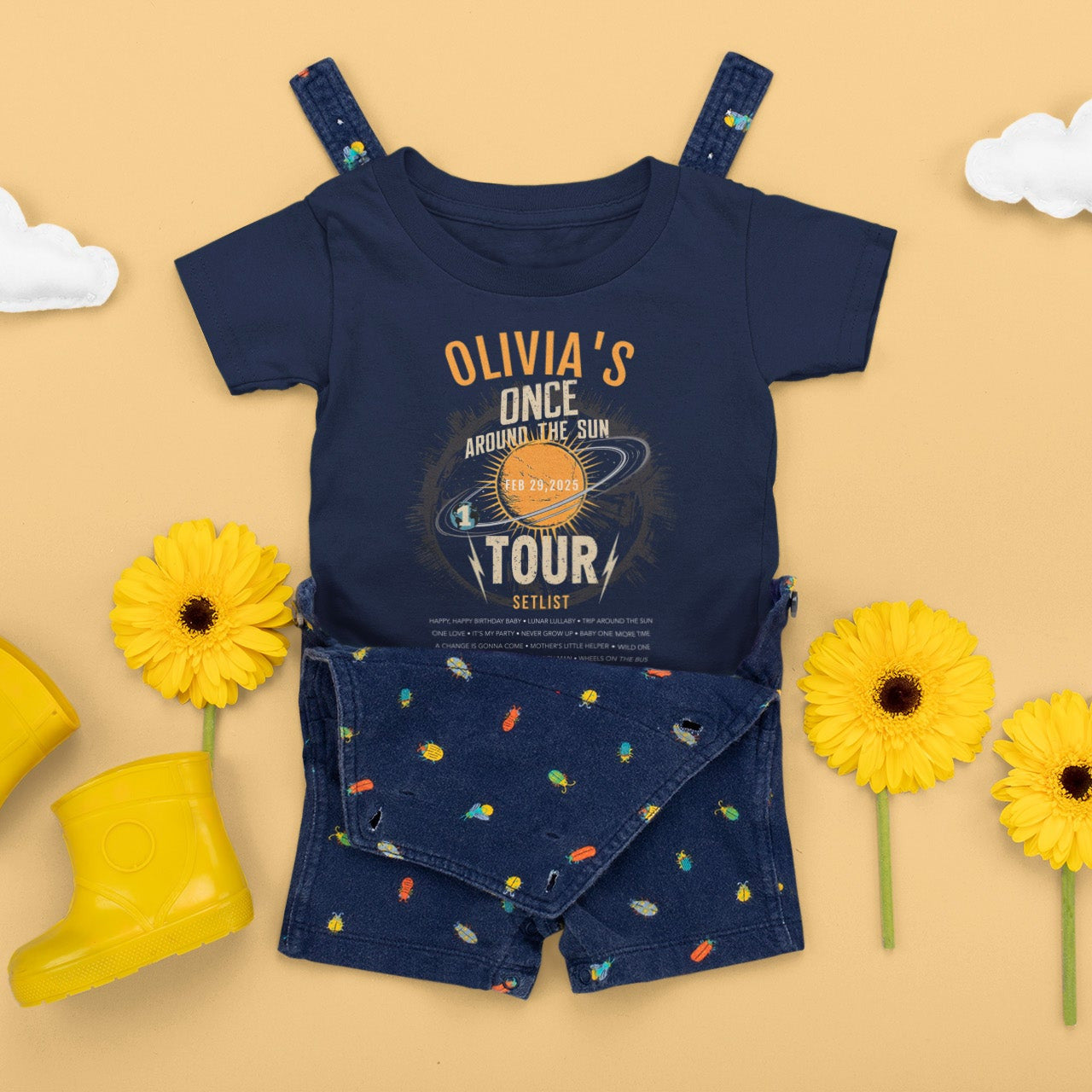 Babys 1st Birthday T-Shirt Once Around The Sun Tour flat mock up