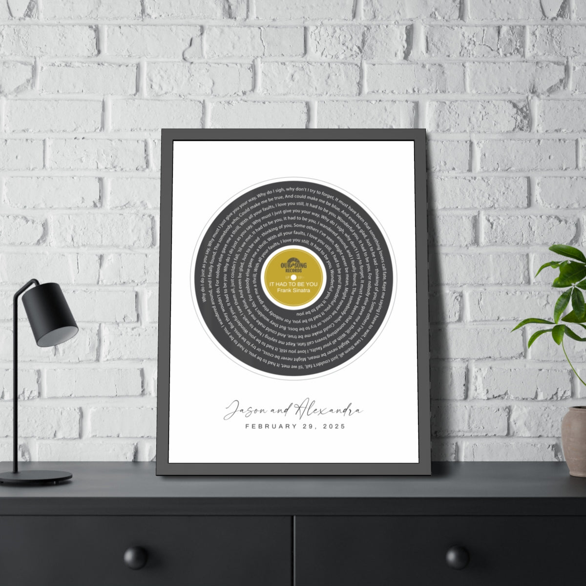 Personalized Song Lyrics Record Framed Artwork, Our Song Poster Print, Personalized Couple Gift, Custom Engagement or Wedding Music Gift
