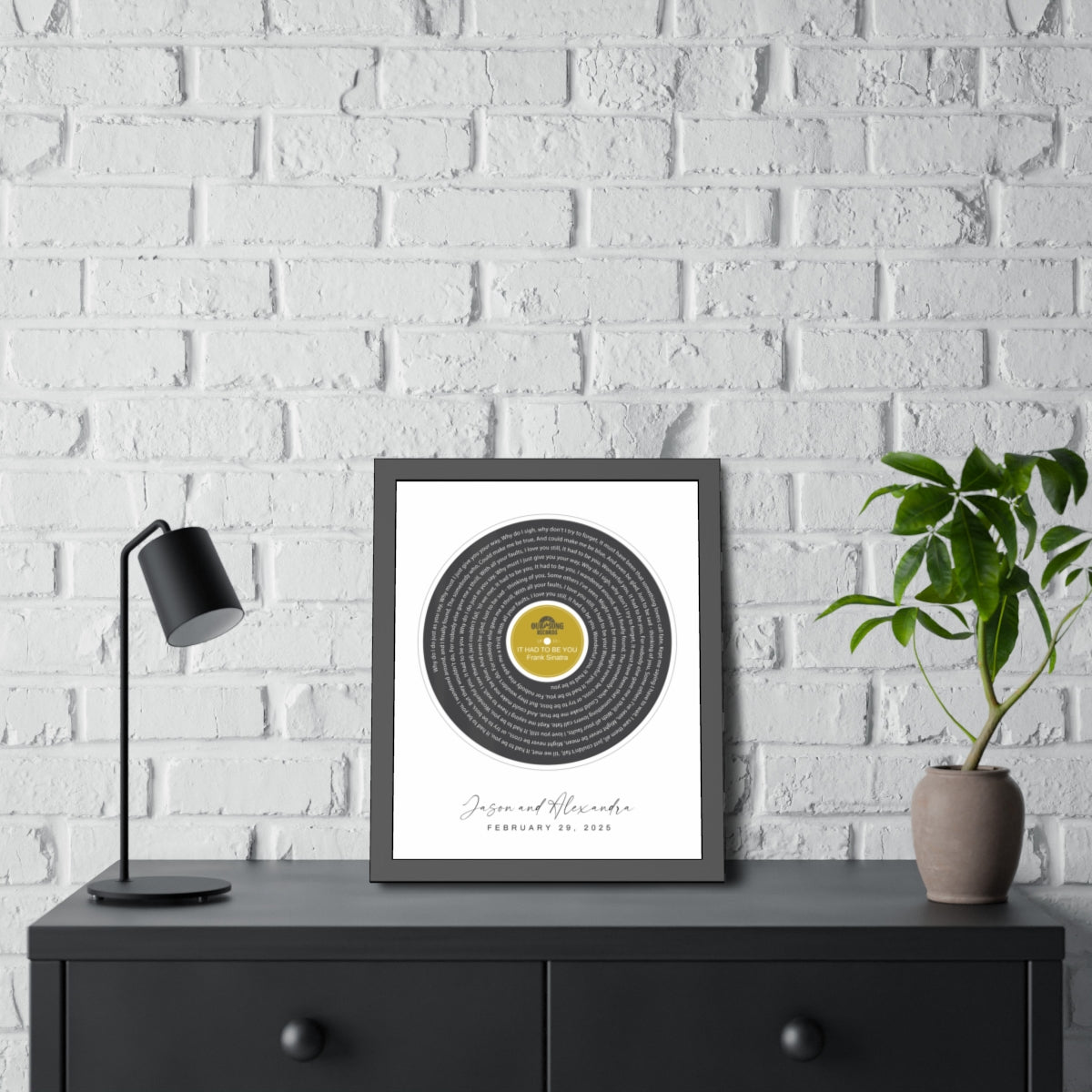 Personalized Song Lyrics Record Framed Artwork, Our Song Poster Print, Personalized Couple Gift, Custom Engagement or Wedding Music Gift