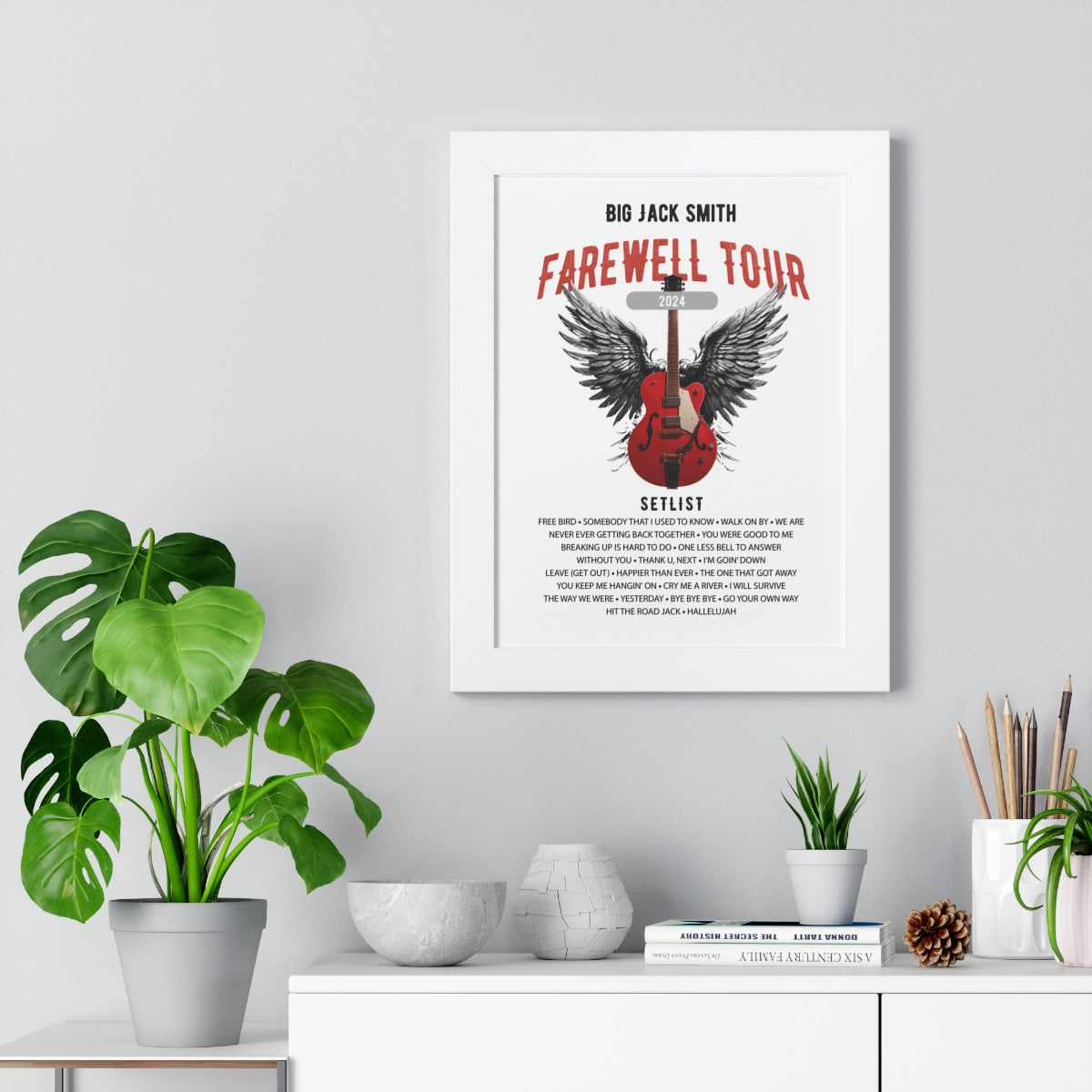 Personalized Retirement Framed Farewell Tour Poster Framed in white and on the wall