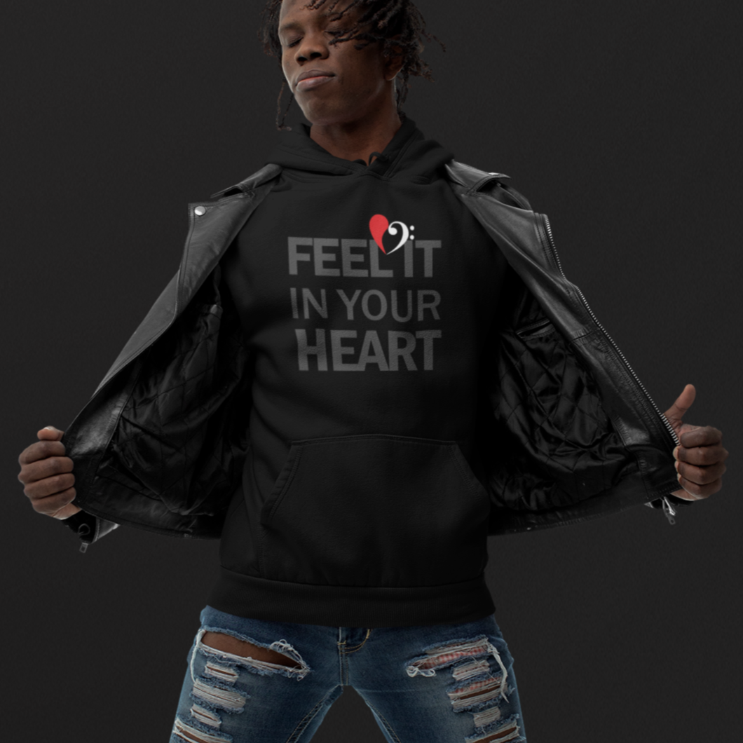 Bass Love Feel it in Your Heart Hoodie mock up on model