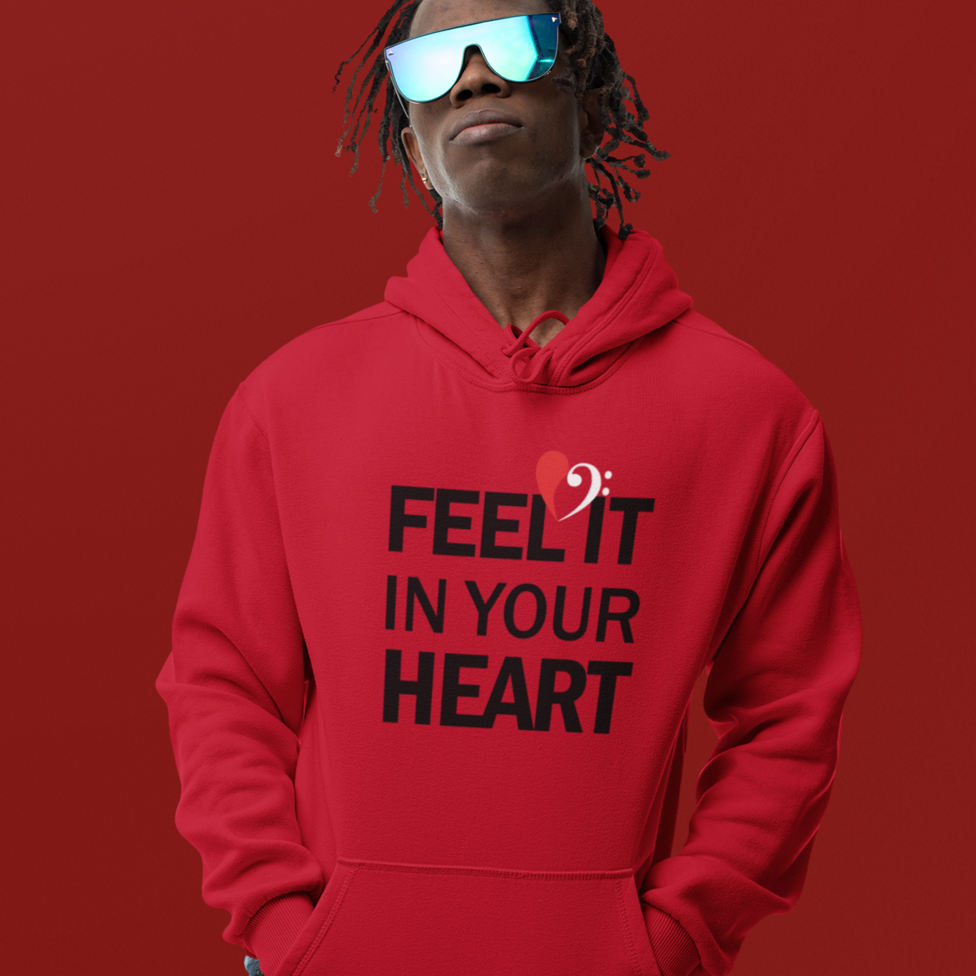 Bass Love Feel it in Your Heart Hoodie mock up on model