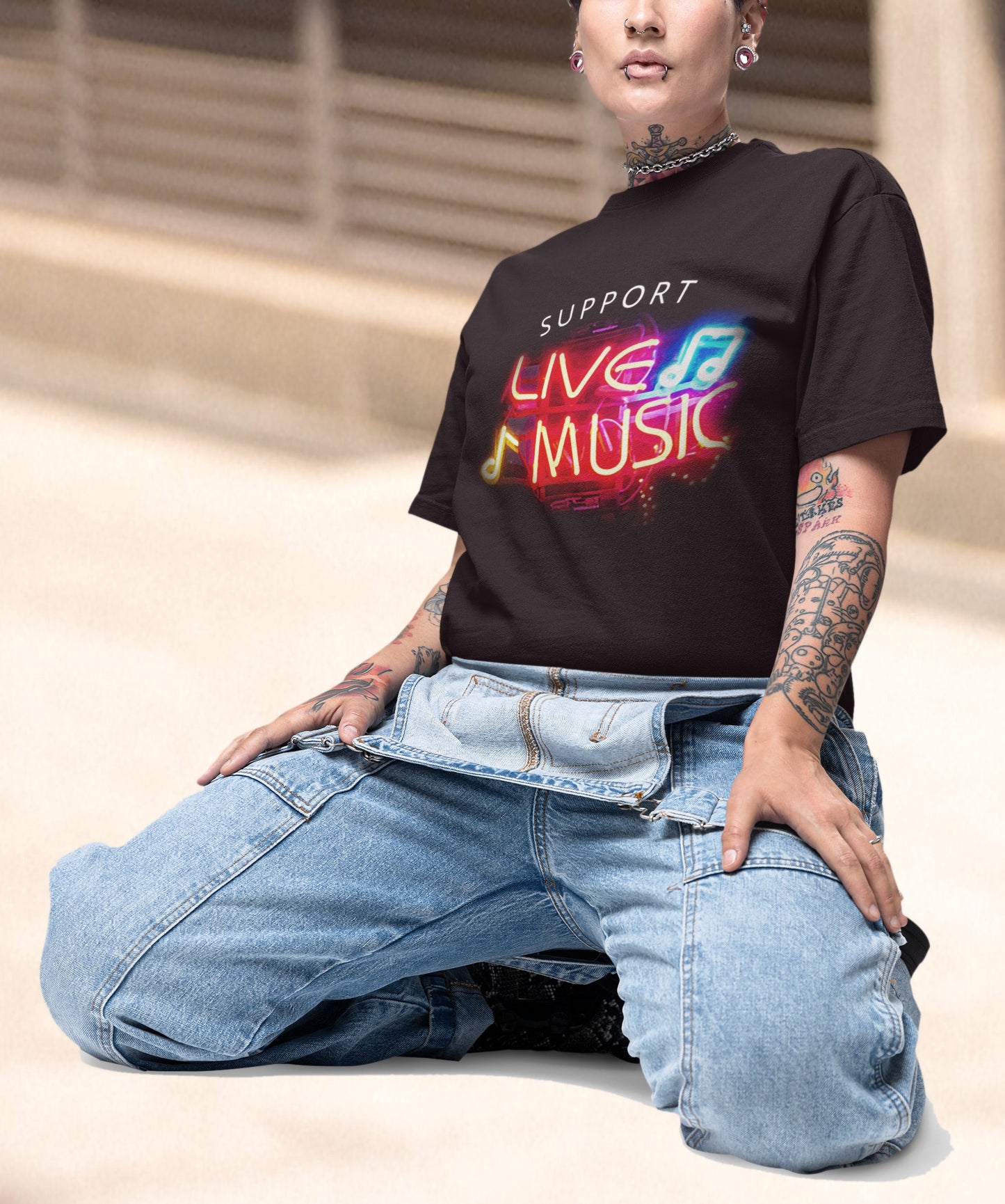 Support LIVE Music T-shirt mockup on model
