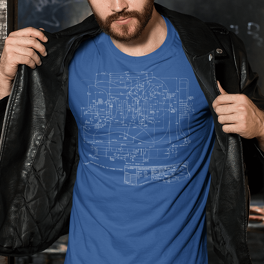 1962 Stratocaster Guitar Retro T-shirt mock up on model