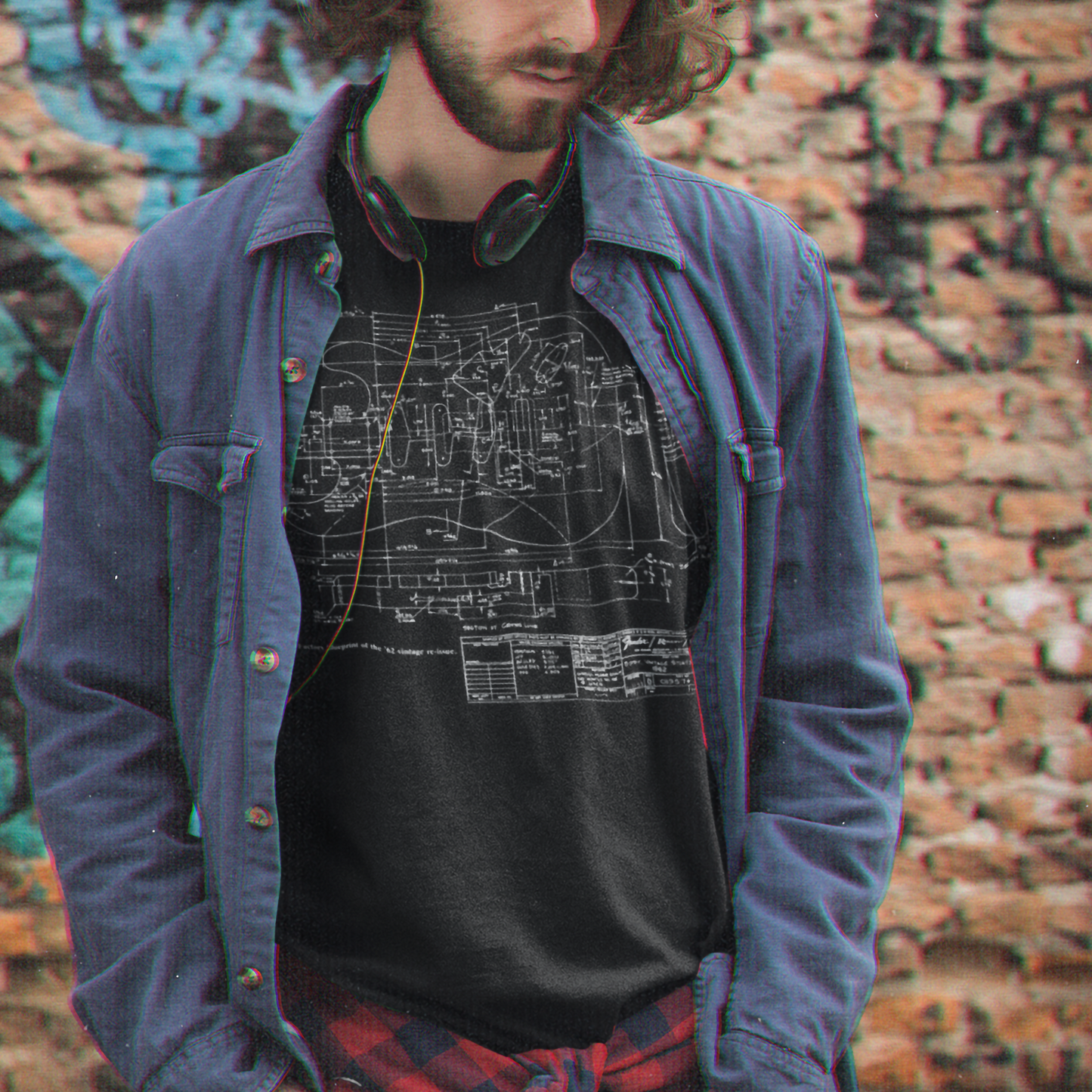 1962 Stratocaster Guitar Retro T-shirt mock up on model