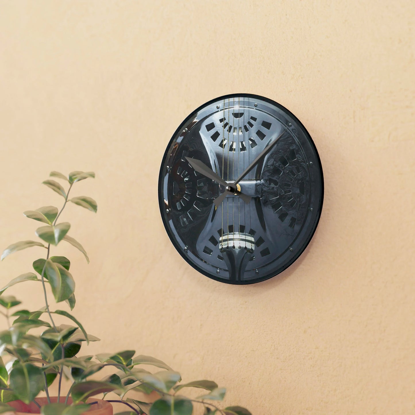 Acrylic Wall Clock, Dobro-themed, image-only square or round sizes, st